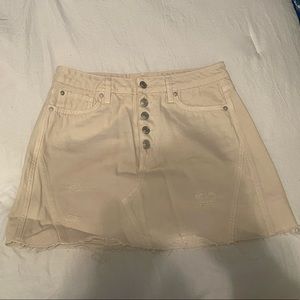 Free People Cream Denim A-Line High Waisted Skirt | Size 28